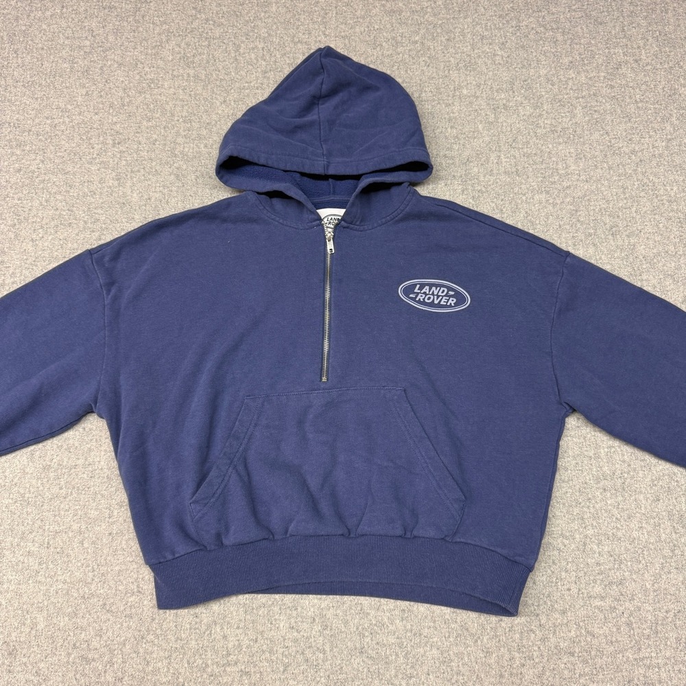 PacSun Land Rover Quarter Zip Hoodie Size XS Navy Blue Cropped Fleece Sweatshirt